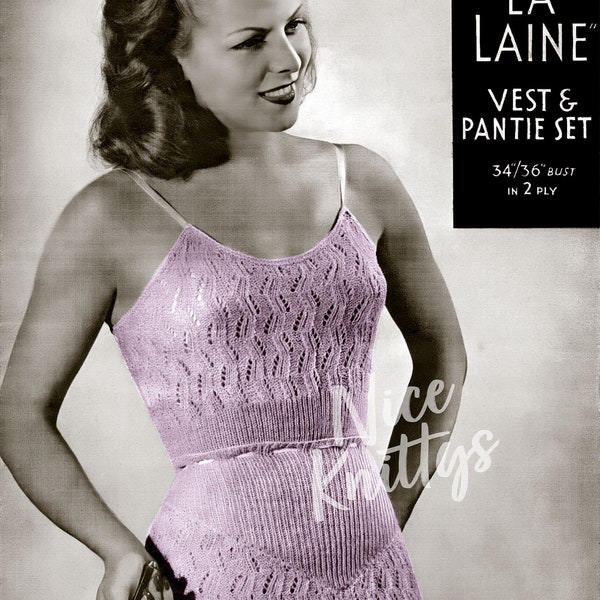 Vintage 1940's Knitting Pattern for Women's Vest and Pantie Set, to fit 34/38inch bust, 38/40inch hips, PDF Digital Download