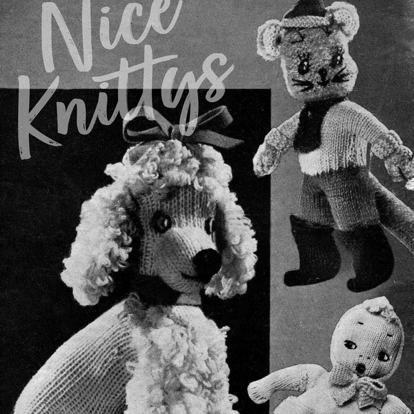 Vintage 1940's Knitting Toy Pattern Poppet the Poodle & Friends Digital Download