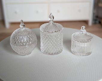 1:12th Scale Miniature Jars, Fancy Glass Apothecary Set (Pink or Clear)