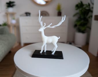1:12th Scale Dollhouse Miniature. Large White Stag Sculpture on Black PLA Base.