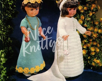 Vintage Knitting Pattern Dolls Wedding Outfits Digital Download