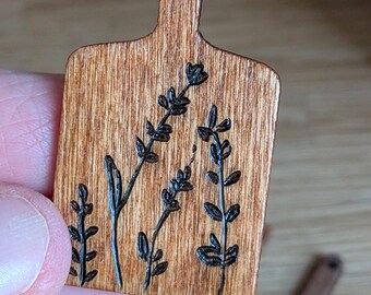 1:12th Scale Dollhouse Miniature. Hand Etched Wooden Chopping Board. Nine Styles Available.