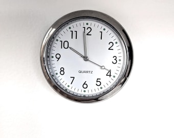 1:12th Scale Dollhouse Miniature. Working Silver Dollhouse Clock, Diameter 4cm.