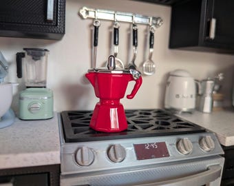 1:6th Scale Espresso Coffee Maker, Red or Black, Opening Lid Miniature