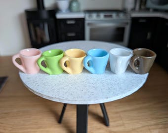 1:12th Scale Dollhouse Miniature. Set of Six Coloured Coffee Mugs/Tea Cups.