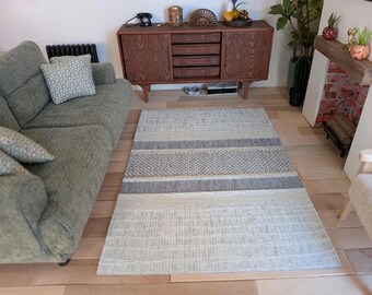 1:12th Scale Dollhouse Miniature. Luxurious Woven Pale Green Striped Rug, Five Sizes Available.