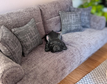 1:12th Scale Dollhouse Miniature. Pet French Bulldog. Frenchie Pet Dog Asleep.