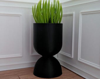 1:12 Scale Dollhouse Miniature. Hourglass PLA Plant Pot, Available in Black or White.