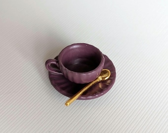 1:12th Scale Dollhouse Miniature. Cup and Saucer and Spoon, Three colours available.