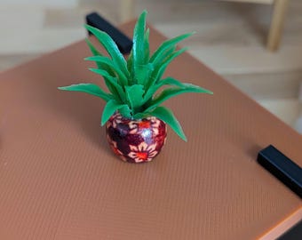 1:12th Scale Dollhouse Miniature. Green Pineapple Plant in a Wood Bead.