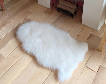 1:12 Scale Dollhouse Miniature. Faux Fur Sheepskin Rug, Available in Beige or Cream.