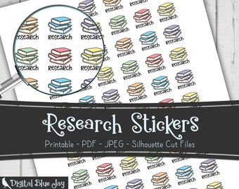 Research Writer Printable Planner Stickers, Writing Researching Author Novel Planning, Cut Files, Functional Stickers