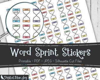 Word Sprint Writer Printable Planner Stickers, Writing Editing Author Novel Planning, Cut Files, Functional Stickers