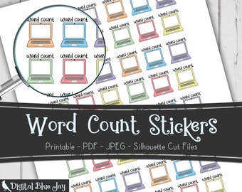 Word Count Tracker Writer Printable Planner Stickers, Writing Word Count Author Novel Planning, Cut Files, Functional Stickers