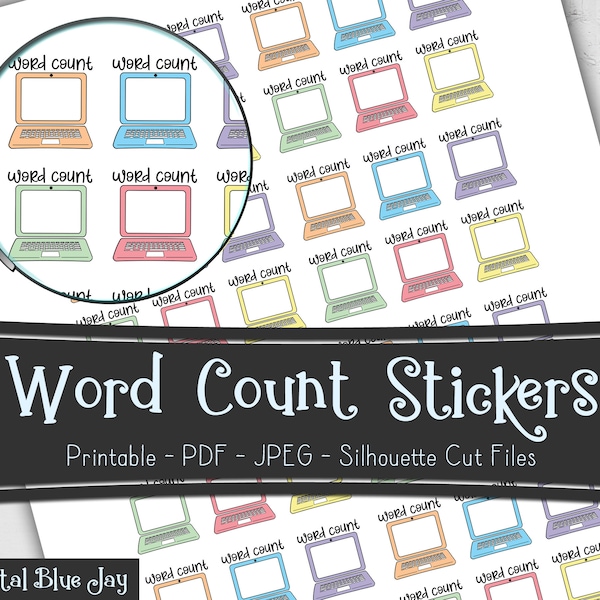 Word Count Tracker Writer Printable Planner Stickers, Writing Word Count Author Novel Planning, Cut Files, Functional Stickers