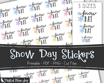 Snow Day Printable Planner Stickers, Snowflakes, Mambi Happy Planner, Erin Condren, Silhouette Cut Files, Functional Stickers