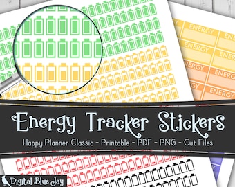 Energy Tracker Printable Planner Stickers, Battery Stickers, Silhouette Cut Files, Functional Planner Stickers