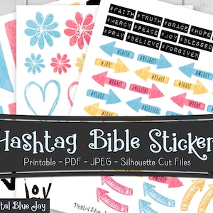 Bible Journal Stickers, Printable Stickers, Bible Journaling, Bible Study, Bible Planner Silhouette Cut Files, Printable Planner Stickers