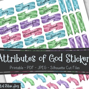 Bible Journal Stickers, Attributes of God, Bible Journaling, Christian Planner Stickers, Silhouette Cut Files, Printable Planner Stickers