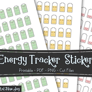 Chibi Energy Tracker Stickers, Printable Planner Stickers, Battery Stickers, Silhouette Cut Files, Functional Planner Stickers