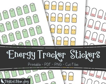 Chibi Energie Tracker Aufkleber, druckbare Planeraufkleber, Batterieaufkleber, Silhouette Cut Files, funktionale Planeraufkleber