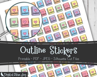 Outline Writer Printable Planner Stickers, Writing Outlining Author Novel Planning, Cut Files, Functional Stickers