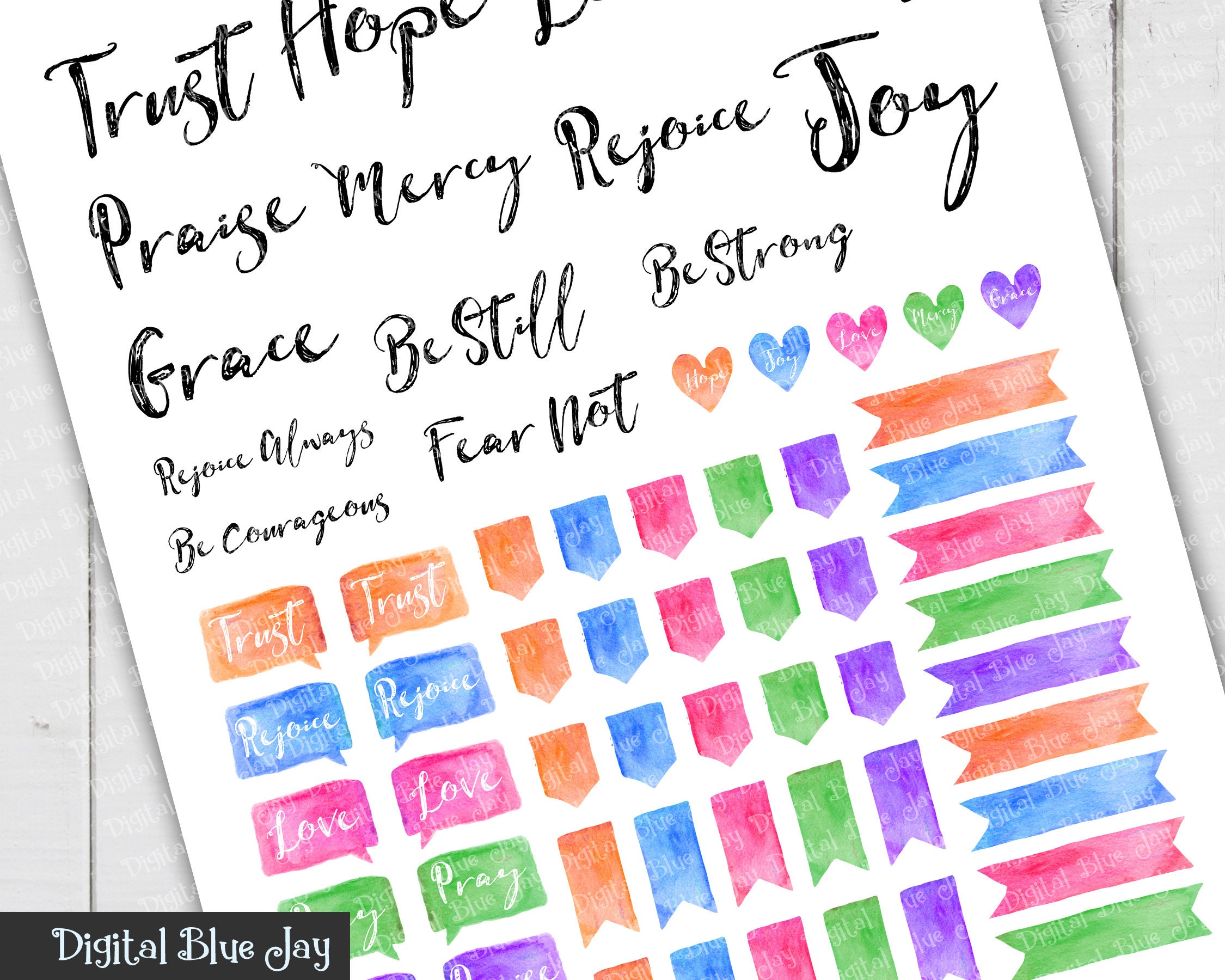 Bible Journal Stickers, Printable Watercolor Stickers, Bible Journaling