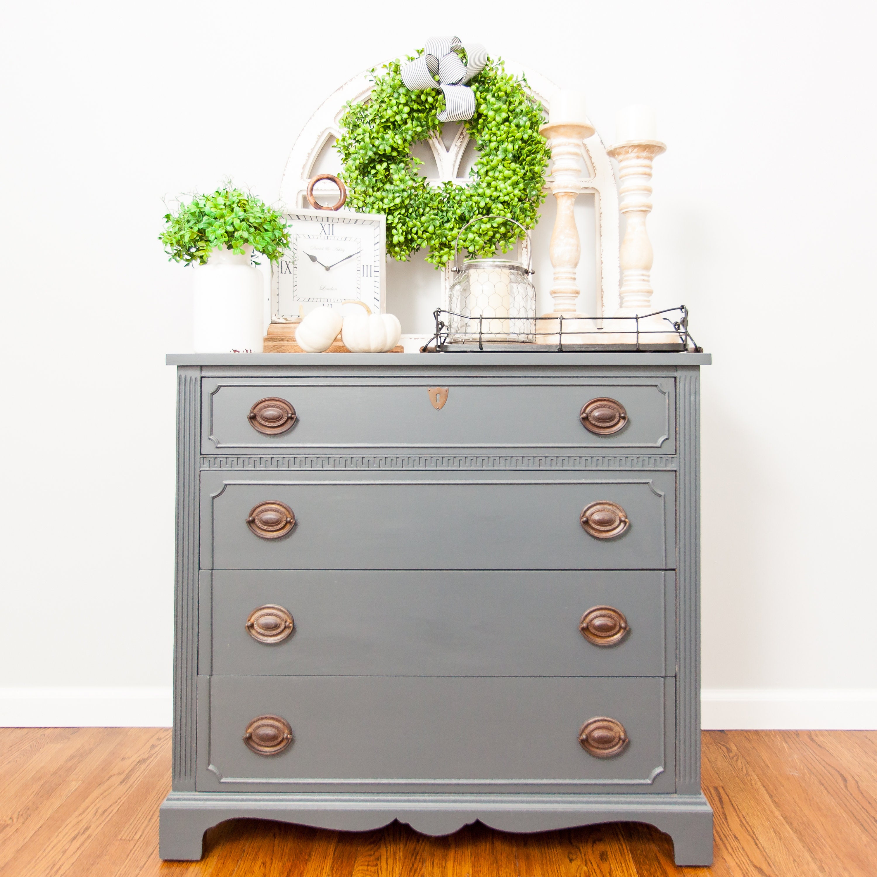 Hand Painted Vintage Grey Accent Dresser Chest Nj Local Pick Etsy