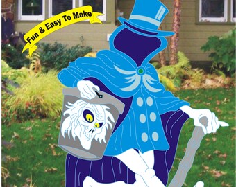 ghost in hat box halloween WOODWORKING PATTERN,plan craft yard art