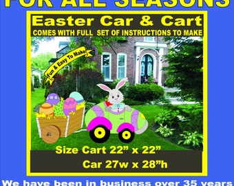 EASTER CAR AND CART BUNNY EGGS WOODWORKING PATTERN,plan craft yard art