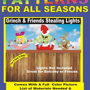 grinch & friends stealing lights for balcony or fence largest 35" h light not  included  Woodworking  Pattern Yard Art PATTERNSRUS full size
