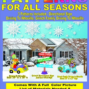 grinch WHOVILLE Directional sign, Driving to Whoville & Grinch Family driving to Whoville,3 Patterns in set, PATTERNSRUS, fullsize patterns