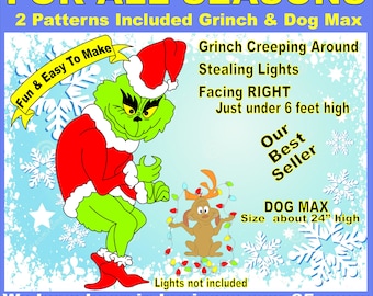 GRINCH Creeping Right and MAX the Dog Stealing Woodworking Pattern 2 patterns in set  Christmas Yard Art, PATTERNSRUS full size patterns