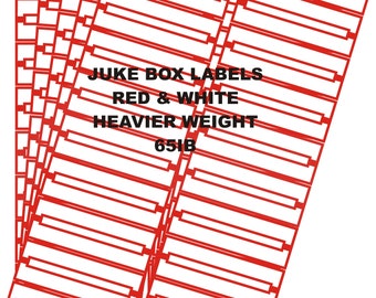 juke box labels RED AND WHITEheavier bond 65 Ib wurlitzer rockola  seeburg music 5 full sheets 100 labels not perforated