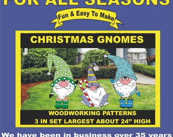 Christmas GNOMES Woodworking Pattern - 2 feet high - 3 patterns in set -  Yard Art by PATTERNSRUS full size patterns