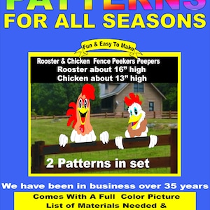 fence peeker peepers SITTERS chicken & rooster , barn farm woodworking pattern yard art craft  decor patternsrus  2 patterns in set