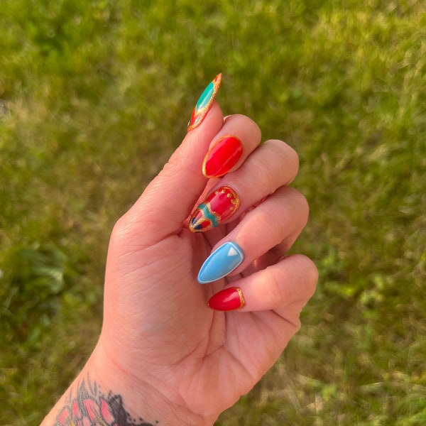 Video Game Red Desert Champion inspired press on nails