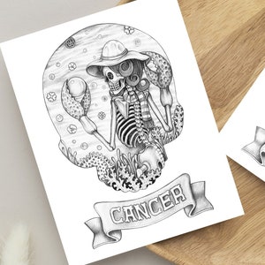 12 kolorowanek ze znakami zodiaku dla dorosłych | Naszkicowane kontury stylu | Szczegółowe gotyckie czaszki | Drukuj w domu | Wysokiej jakości wydruki