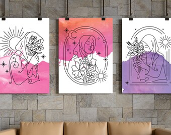 Hijabi Frauen Kunstdrucke | Aquarell Hintergründe, 3er Set (Digitaler Download)