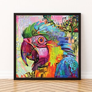Colorful Parrot Rainbow Abstract Impressionist Mosaic Style Art Print | Square 12&quot;x12&quot; | Print At Your Local Print Shop Or Online