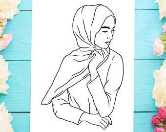 Disegni da colorare di donne con l'hijab / Disegni di cultura musulmana (PDF)