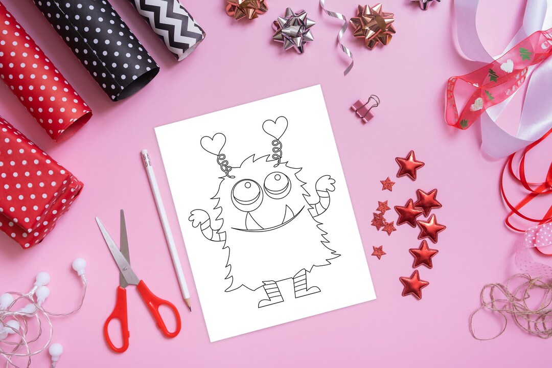 Assorted Happy Little Valentine's Day Love Monster Coloring Pages for ...