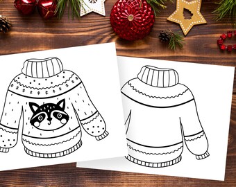 Ugly Christmas Holiday Sweater Coloring Page Activity Sheets