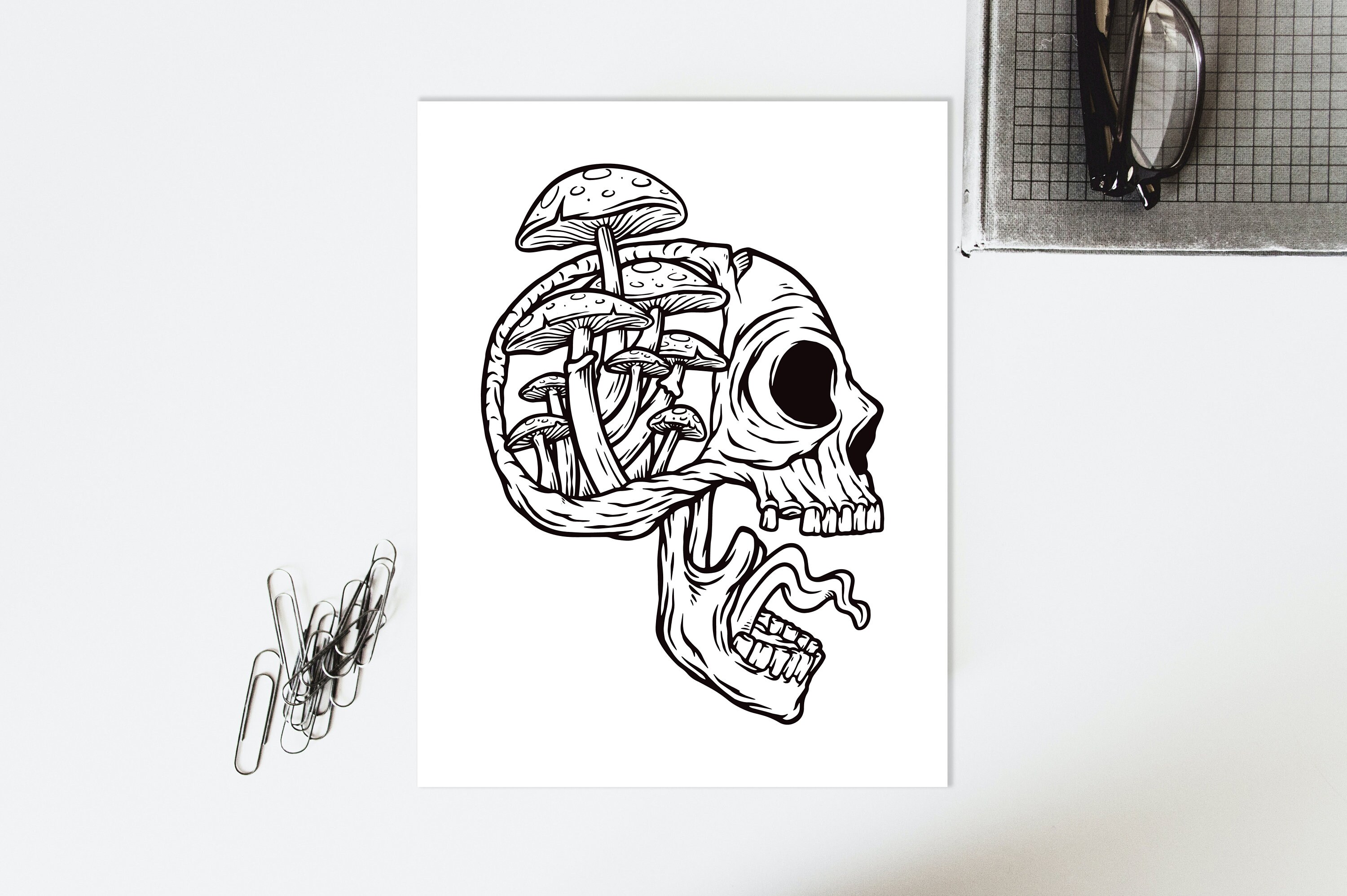 Mushroom Skull Coloring Pages for Adults 8 Pages Unique & Dynamic ...