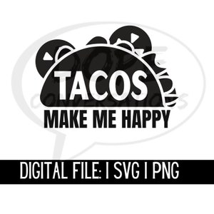 tacos make me happy svg, food svg, tacos svg, taco tuesday svg, taco tuesday shirt