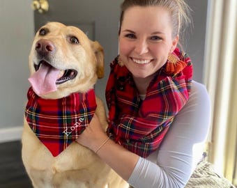 For Whole Family Red Stewart Tartan 100% Cotton Christmas Plaid Scarf, All Sizes (Adult and Child) Cotton Flannel