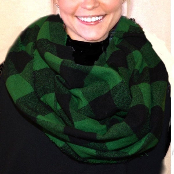Green & Black Buffalo Plaid 100% Cotton Scarf, All Sizes (Adult and Child) Cotton Flannel 2 inch check size
