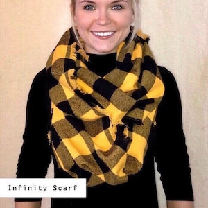 Extra Wide 70"x20" 100 % cotton flannel, Yellow and Black Buffalo Plaid,  soft and warm, great for gifts 2 inch check size