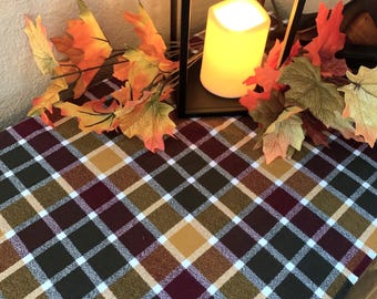 Cider Harvest, Mustard, dark Olive, Burgundy tones 10" and 14" width many lengths.  100% cotton.  Adds beauty to any fall table