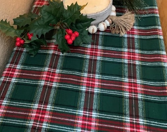Forest Green Plaid Cotton Flannel Table Runner 10" or 14" width many length  easy to wash and dry